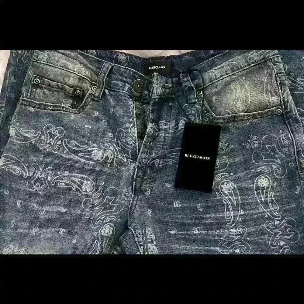 BlueCarats NWT The McQueen 5 Pocket Slim Fit y2k Indigo Bandana Style Jean 28